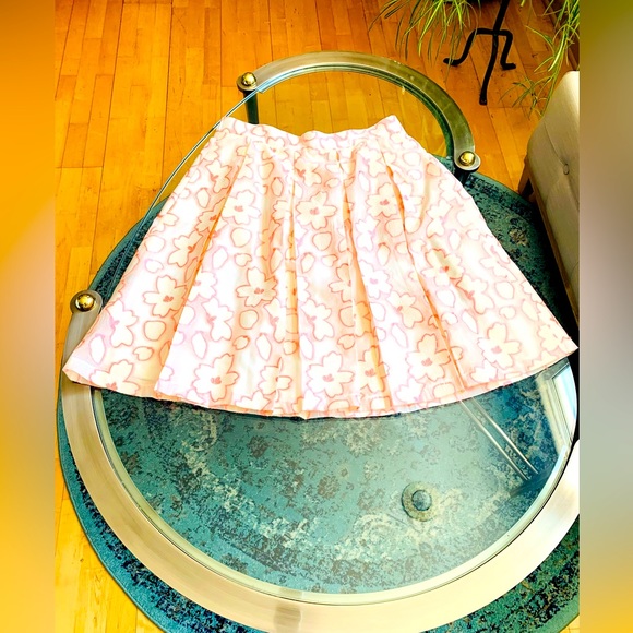 ✨ Eloquii✨ A Line Midi Skirt W/High Sheen Blush Embroidered Floral Overlay - Picture 8 of 14